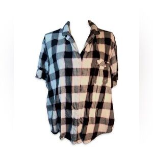 Victoria's Secret Plaid Pajama Shirt Size XL Black, White and Pink